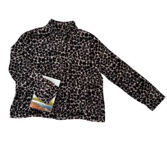 Kim Rogers Petite Sz PXL Black and White Leopard Print Zip-Up Velour Jacket - Picture 2 of 10